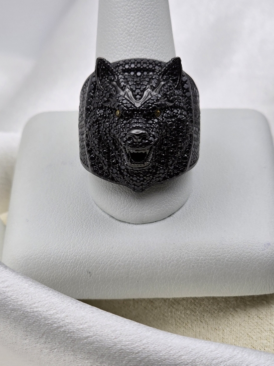 Neve Jewelry Other - Neve Jewelry Sterling Silver 925 Moissanite Pave Black Wolf Head Luxury Ring